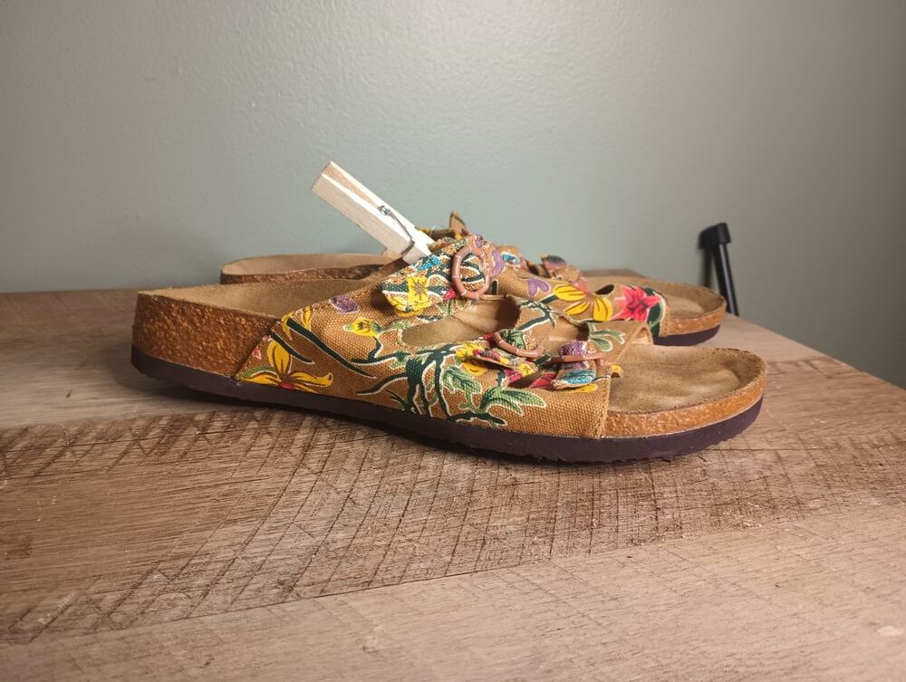 Eurowellness Balance Womens Floral Slide Sandals 38 US 7 Canvas Comfort Boho